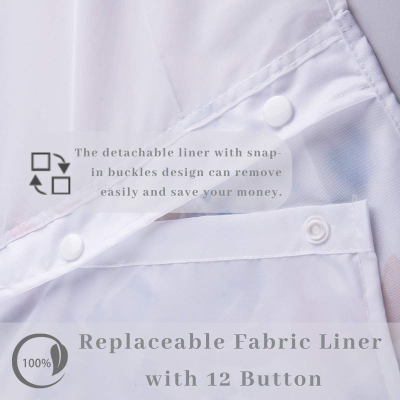Ecoehoe Fabric Replacement Snap-in Liner with Magnets 12 Button for Hook Free Shower Curtain - Machine Washable 70'' W x 58.5''H - Image 3